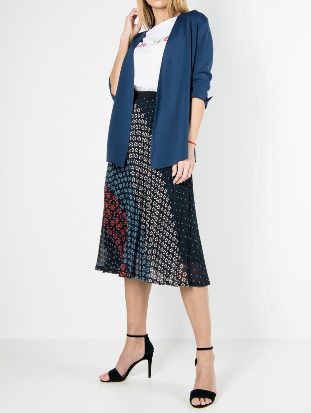 Gerard Darel Mixed Print Ankle Length Pleated Pull On Lined Skirt